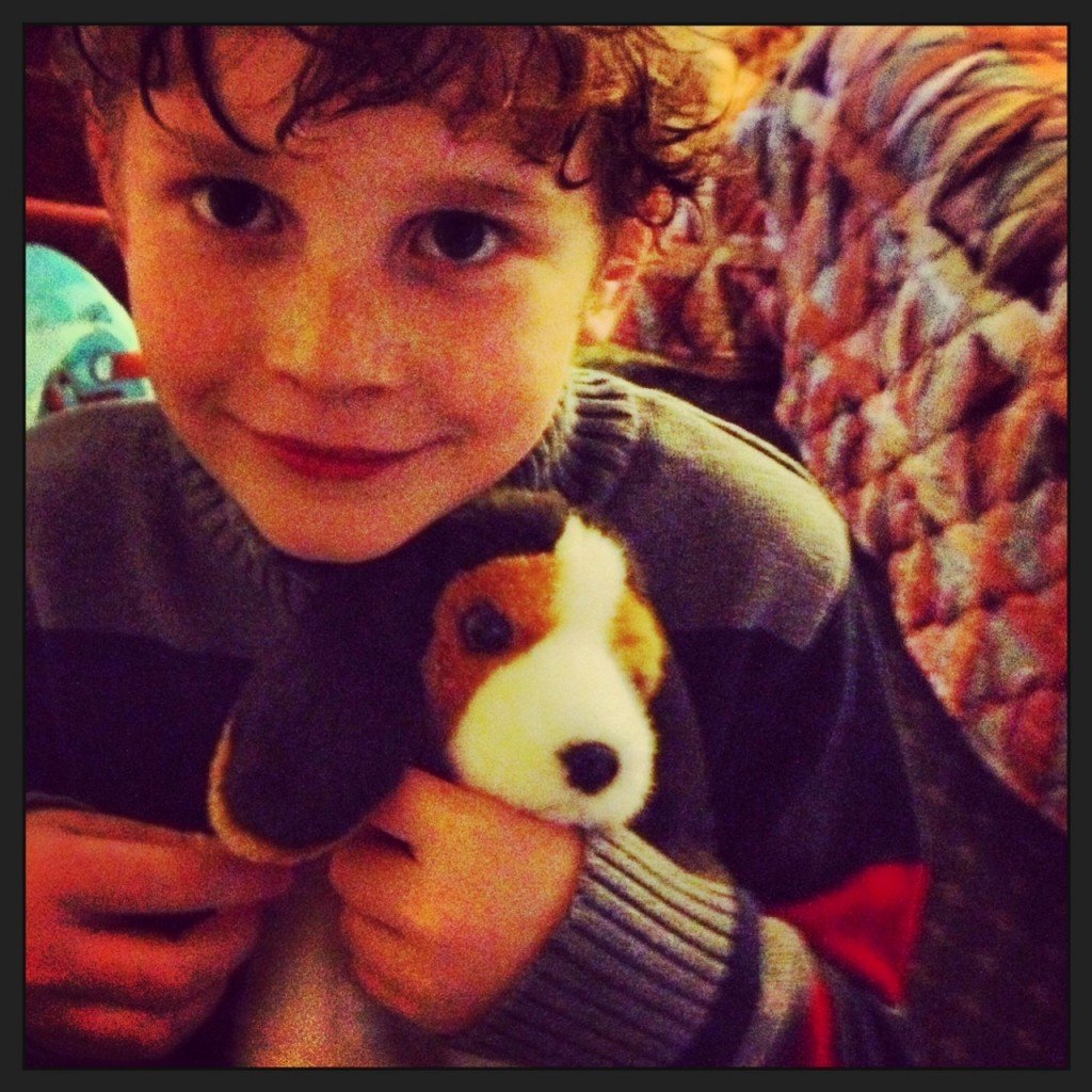 We went on a trip and Rocket forgot socks and underwear, but remembered this stuffed dog.
